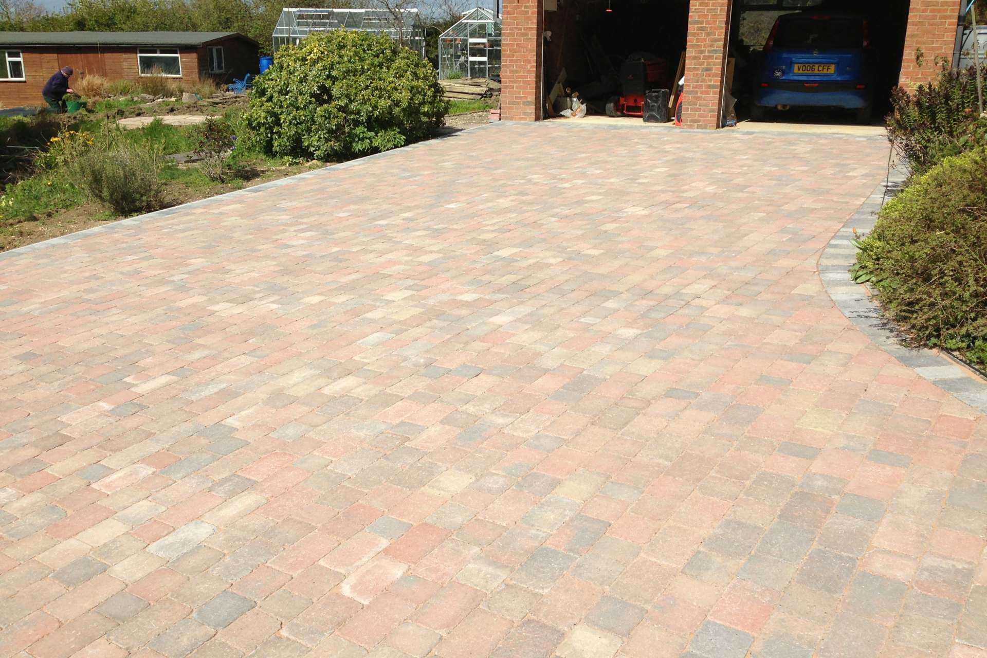 Block paving to a double garage